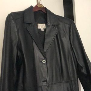 Ladies black leather hip length jacket